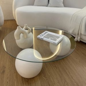 میزجلومبلی سه گوی صفحه شیشه گرد